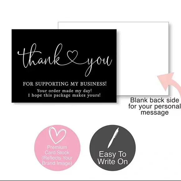 🖤BLACK🖤 "THANK YOU" FOR SUPPORTING MY BUSINESS! CARDS - 50PCS - 🌟NWT🌟 - Picture 6 of 11